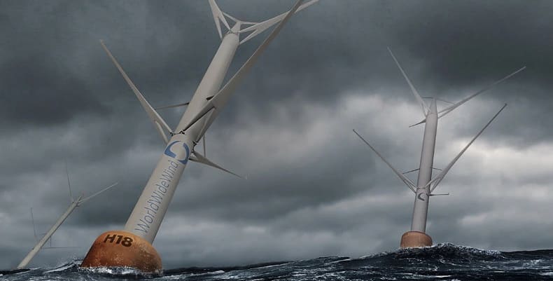 두 배 출력 내는 획기적인 부유식 역회전 풍력 터빈 VIDEO: Floating contra-rotating wind turbine delivers twice the energy of today&#39;s largest turbines