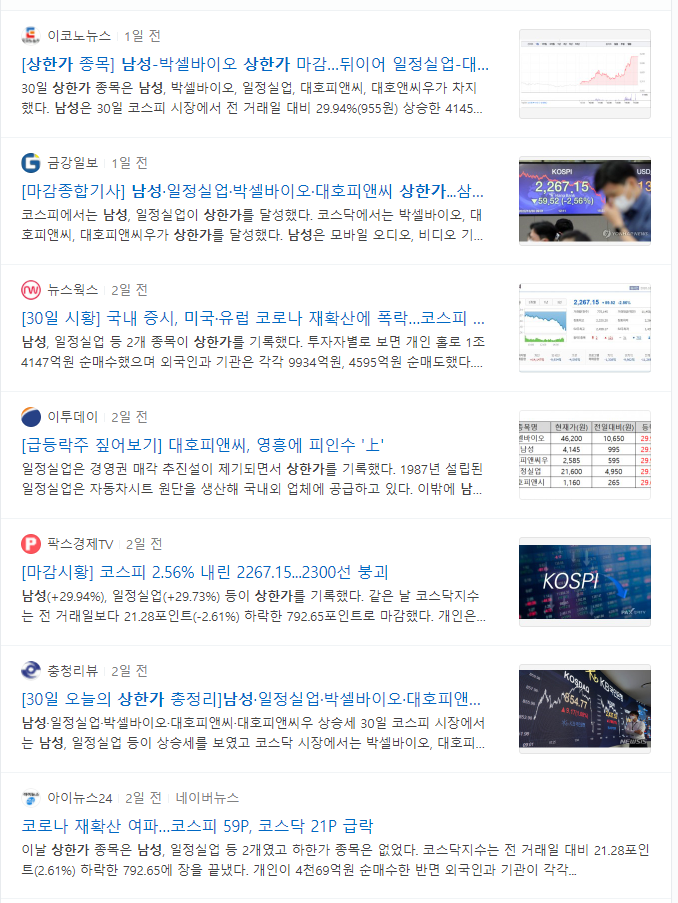  [주식] 관심종목 상한가 - 남성(004270)