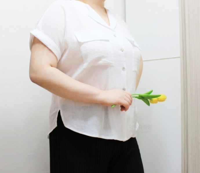  오버핏 반팔 99사이즈 화이트 블라우스 추천 빅사이즈 모델 쇼핑몰