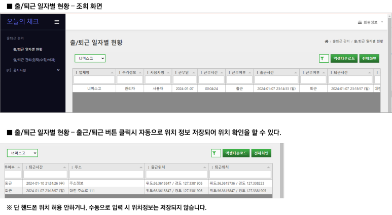 출퇴근 관리 현황 조회