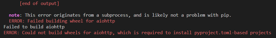  [Python] 파이썬 openai 설치 시 오류 문제 해결 방법 - ERROR: Failed building wheel for aiohttp