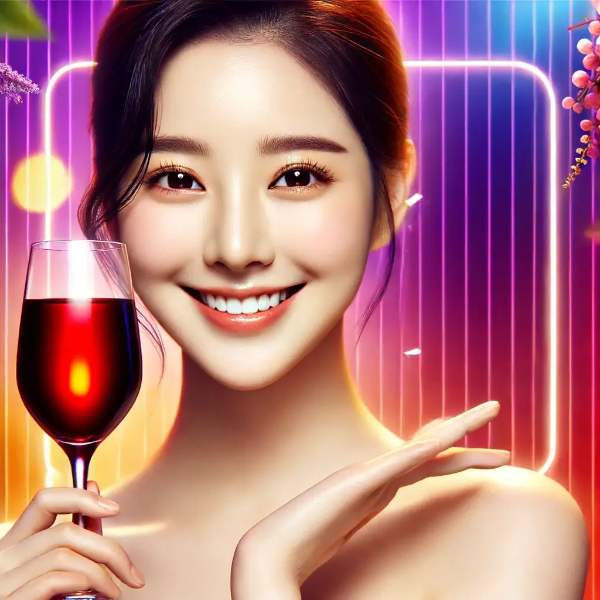미소 짓는 사람이 와인 잔을 들고 있는 이미지