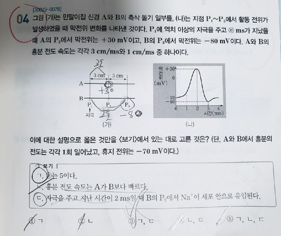  2021 수능특강 생명과학1 자극의 전달 신경 전도 문제 해설과 정답