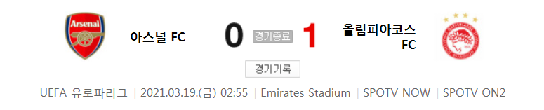  20/21 유로파리그 - 아스널 FC 대 올림피아코스 FC 경기 16강 2차전 하이라이트 (2021년 3월 19일)