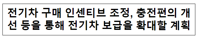  전기차 구매 인센티브 조정, 충전편의 개선 등을 통해 전기차 보급을 확대할 계획