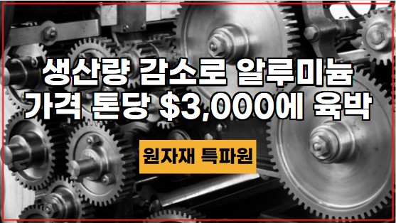  [국제금속] 생산량 감소로 알루미늄 가격 톤당 $3,000에 육박