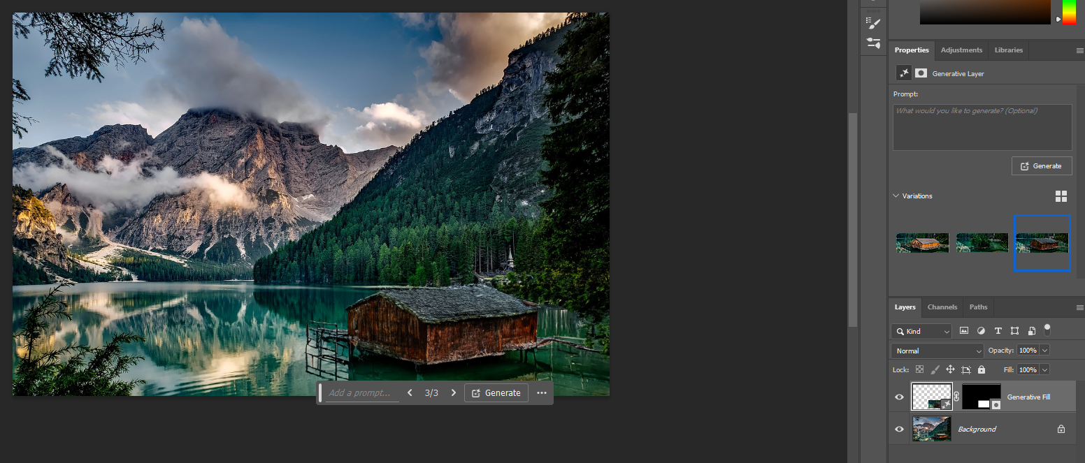 Generative Fill에 단어를 입력하지 않았을 때 1