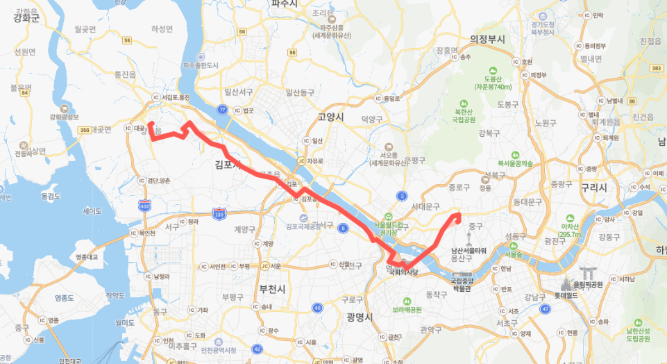  [직행좌석] 김포8600번버스 노선 시간표 : 구래역, 장기역, 마포역, 공덕역, 서대문역