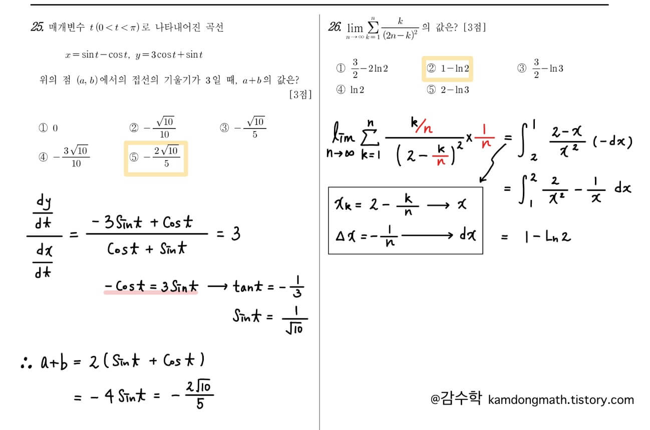 2022-10월-미적분-25번-26번