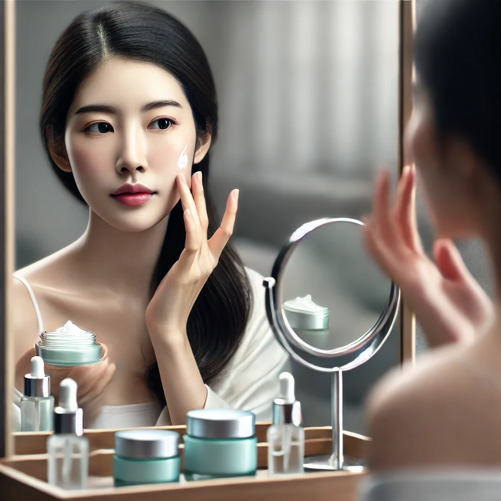 화장대에서-주름-개선-크림을-사용하고-있는-여자