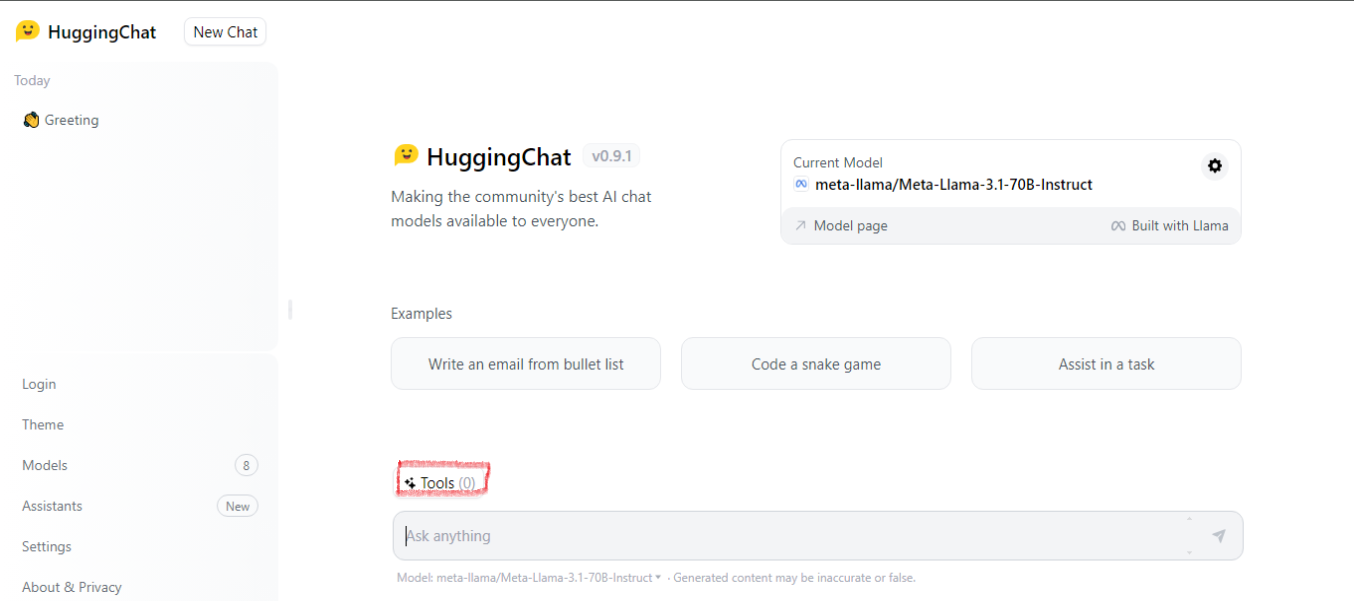 Hugging Chat Screen