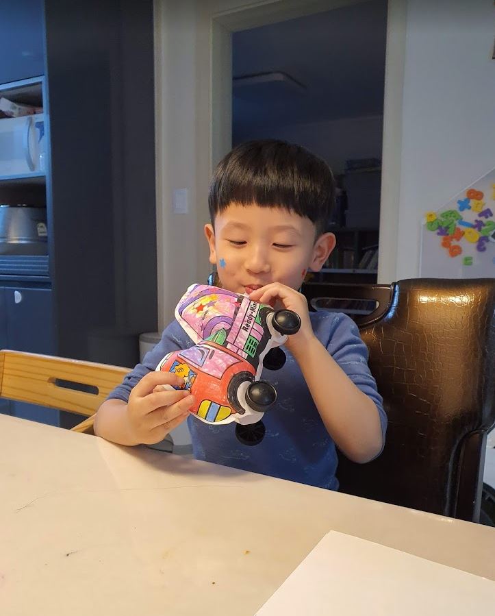  5살 아이 집콕놀이 그리기 풍선 레미콘 만들기