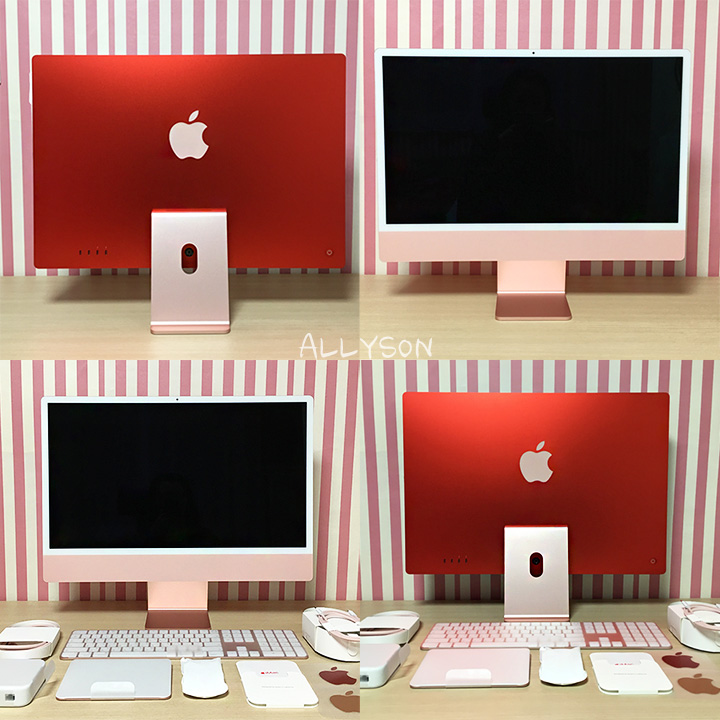 책상-위에-애플-컴퓨터-아이맥-m1-24인치-핑크색이-놓여있는-4분할-사진-섬네일