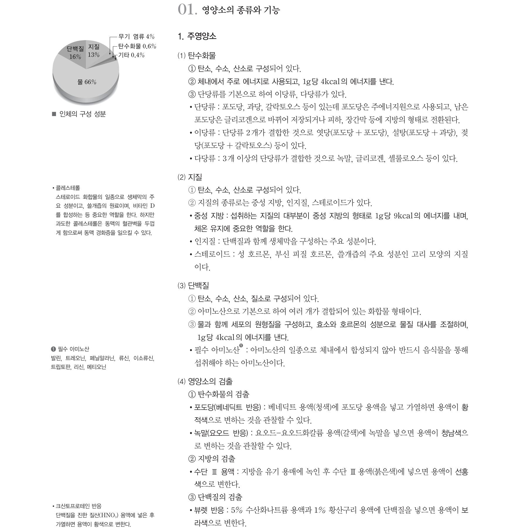  생명과학1 개념정리-주영양소,지질,영양소의검출,필수 아미노산,베네딕트반응,요오드반응, 뷰렛반응,부영양소,지용성미타민, 프로비타민,무기염류