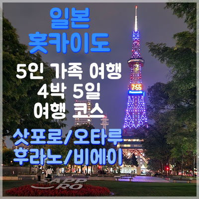 일본 홋카이도 - 5인 가족 여행 4박 5일 여행 코스 - 삿포로/오타루/후라노/비에이