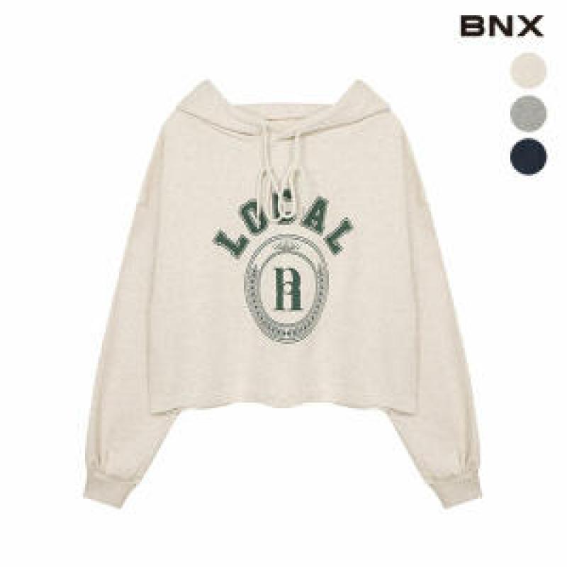 BNX 여성 로컬 나염 크롭 후드 티셔츠