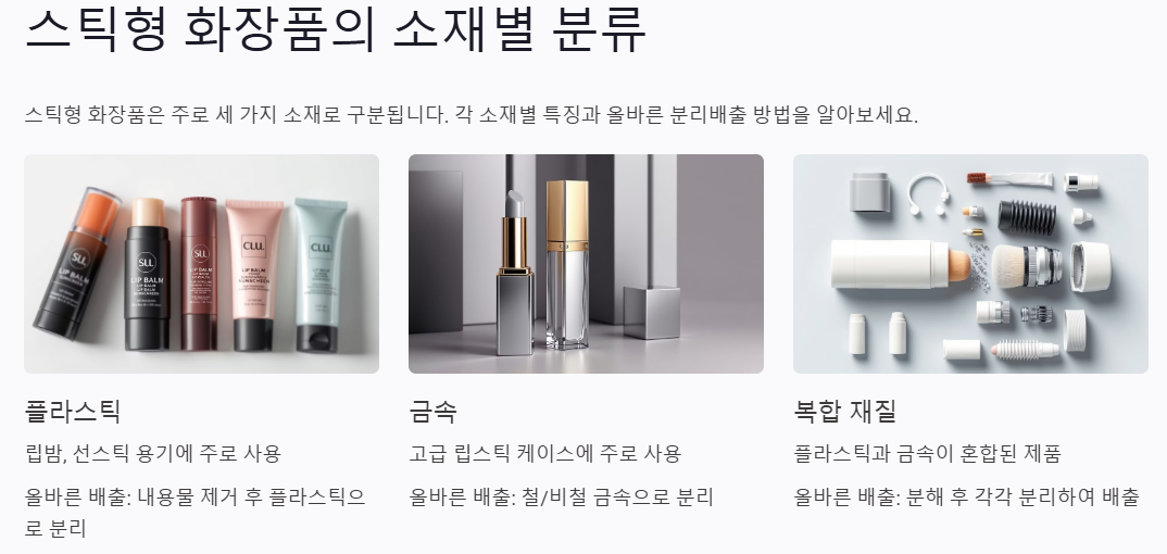 스틱형 화장품 소재별 분류