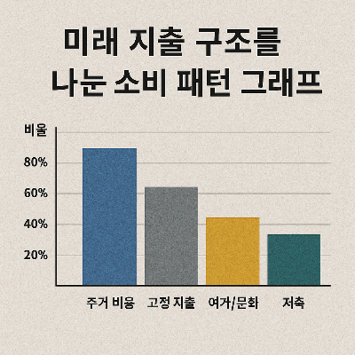 주거비용, 고정 지출, 여가·문화, 저축 항목별로 소비 패턴을 나눈 미래 재무계획용 데이터 그래프 이미지