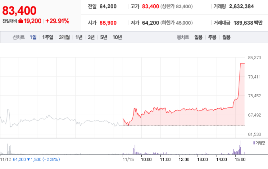  11월 15일 장 중 특징주
