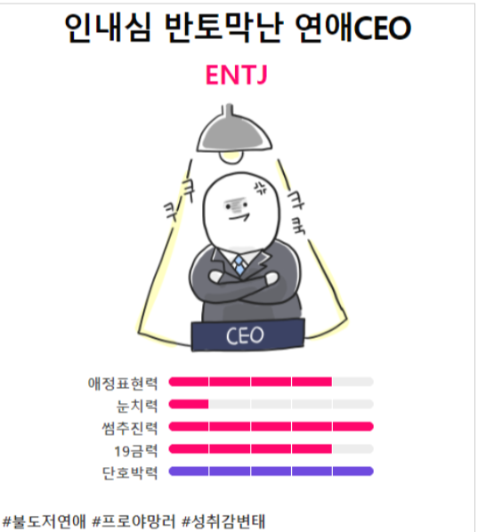 ENTJ 유형 특징 연애궁합 총정리(+장점 단점 직업 추천 궁합 팩폭 매력 MBTI유형)