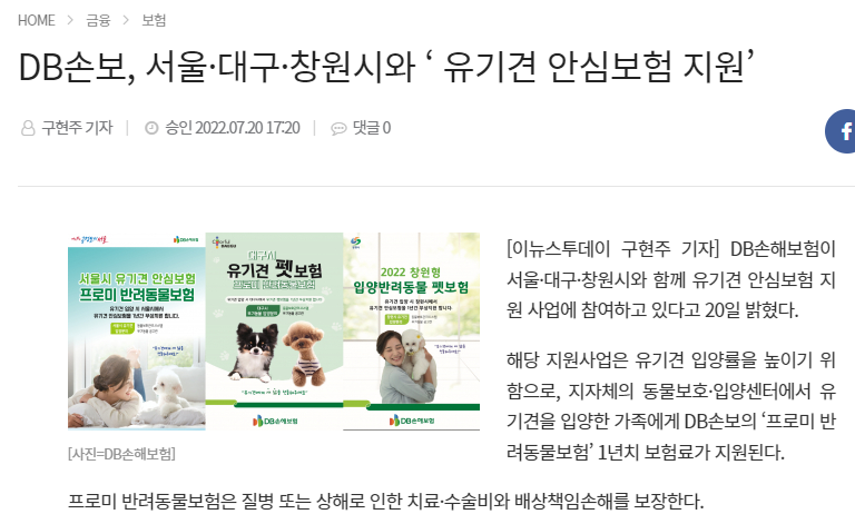  [유기견보험] 유기견 안심보험 지원사업(2부)