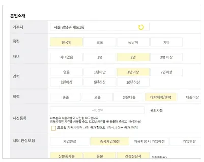 시터넷 시터회원 프로필 입력란