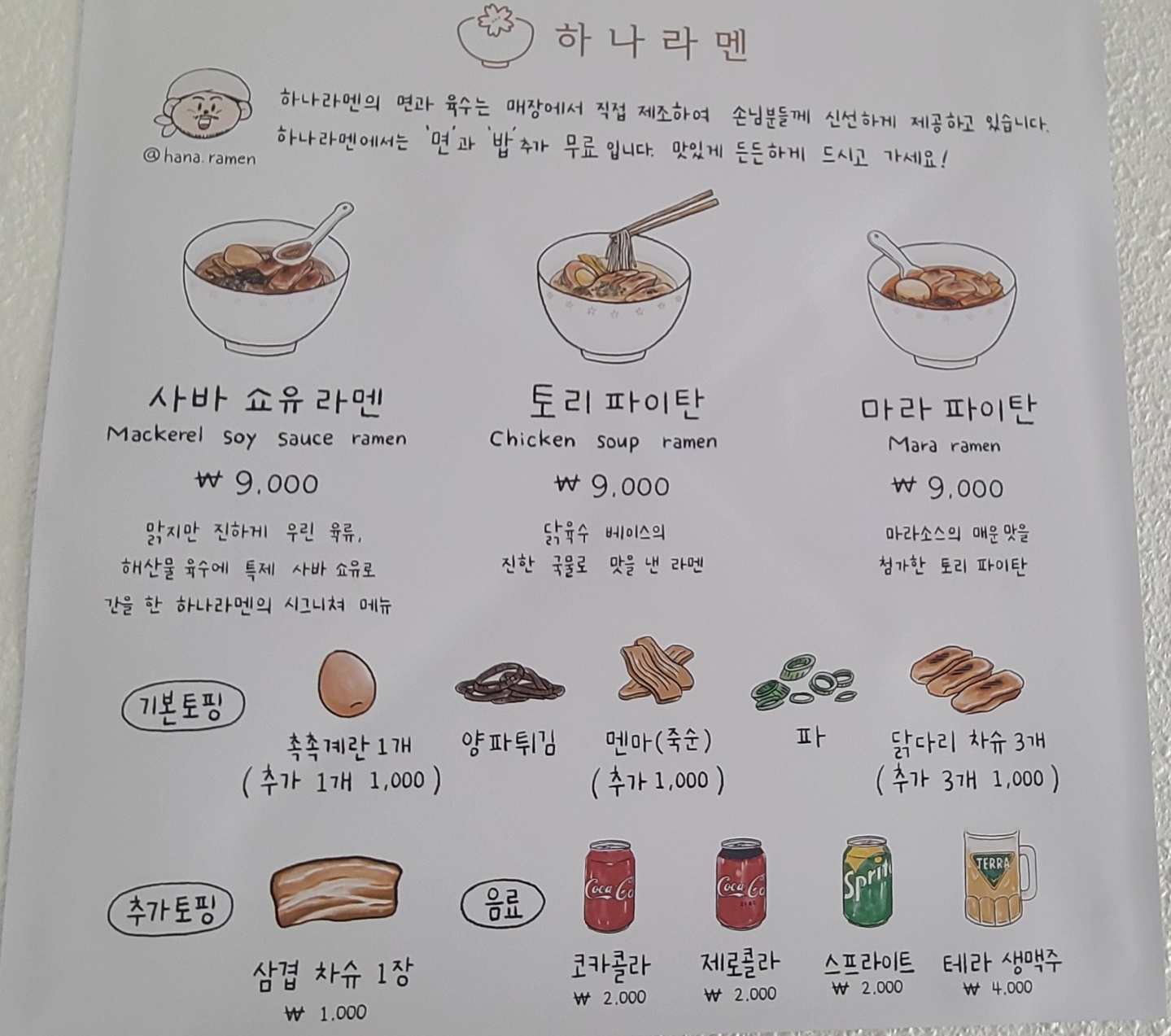 연남동_하나라멘_실외벽면_메뉴판