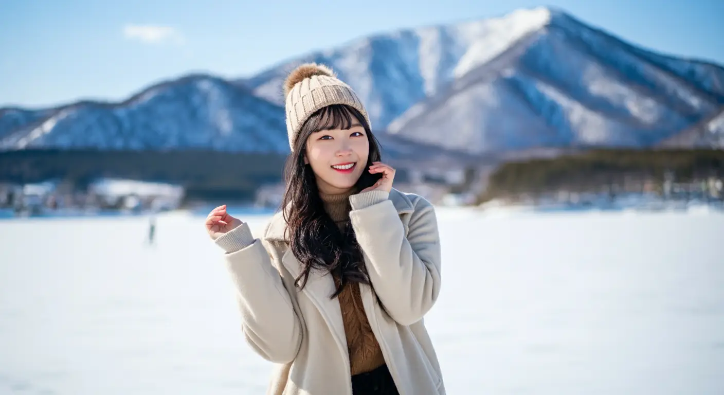 겨울 여행을 하는 여성