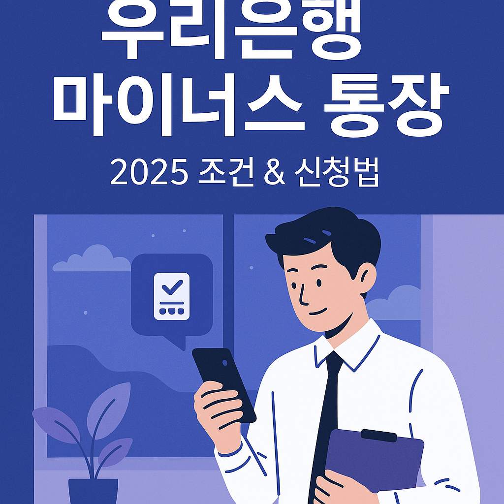 우리은행 마이너스 통장 대출 조건을 확인하는 직장인의 감성 일러스트