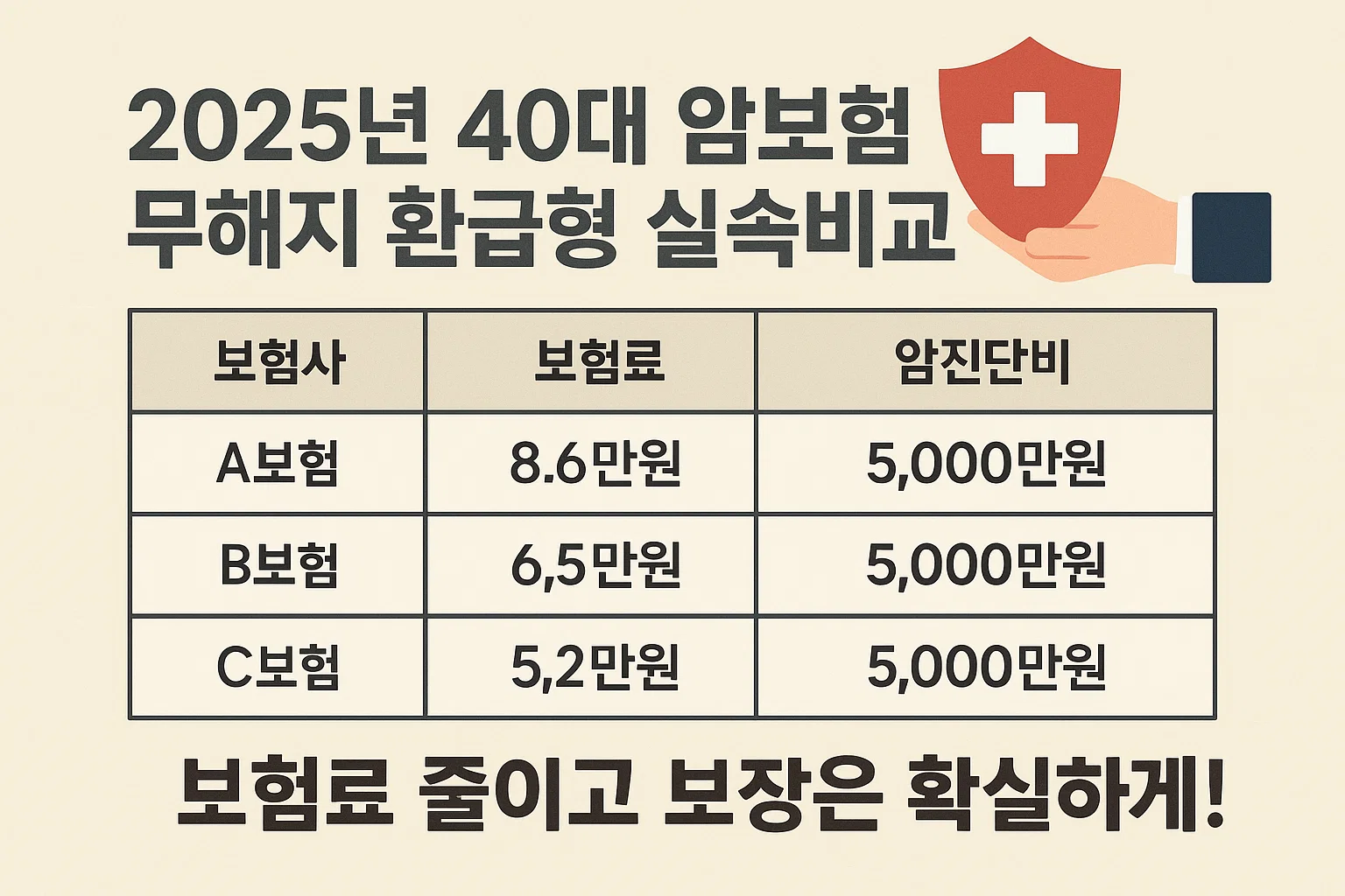 2025년 40대 암보험 무해지 환급형 실속비교, 보험료 줄이고 보장은 확실하게!