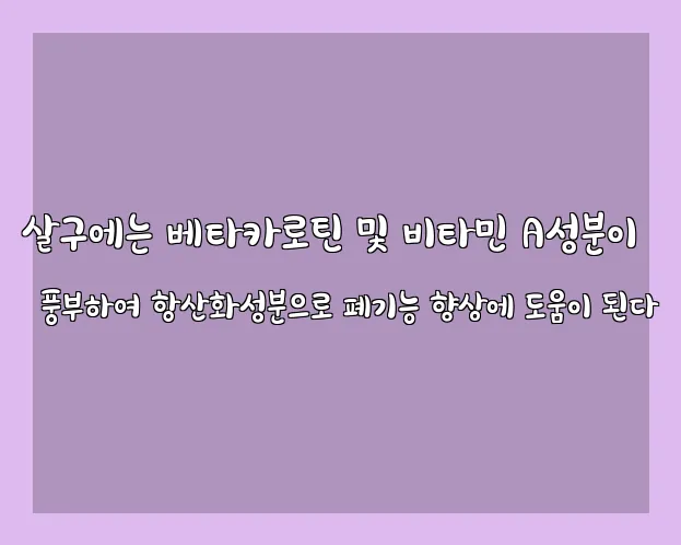 살구에는 베타카로틴 및 비타민 A성분이 풍부하여 항산화성분으로 폐기능 향상에 도움이 된다