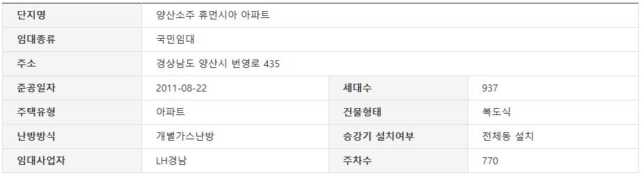 양산소주 휴먼시아 아파트 단지