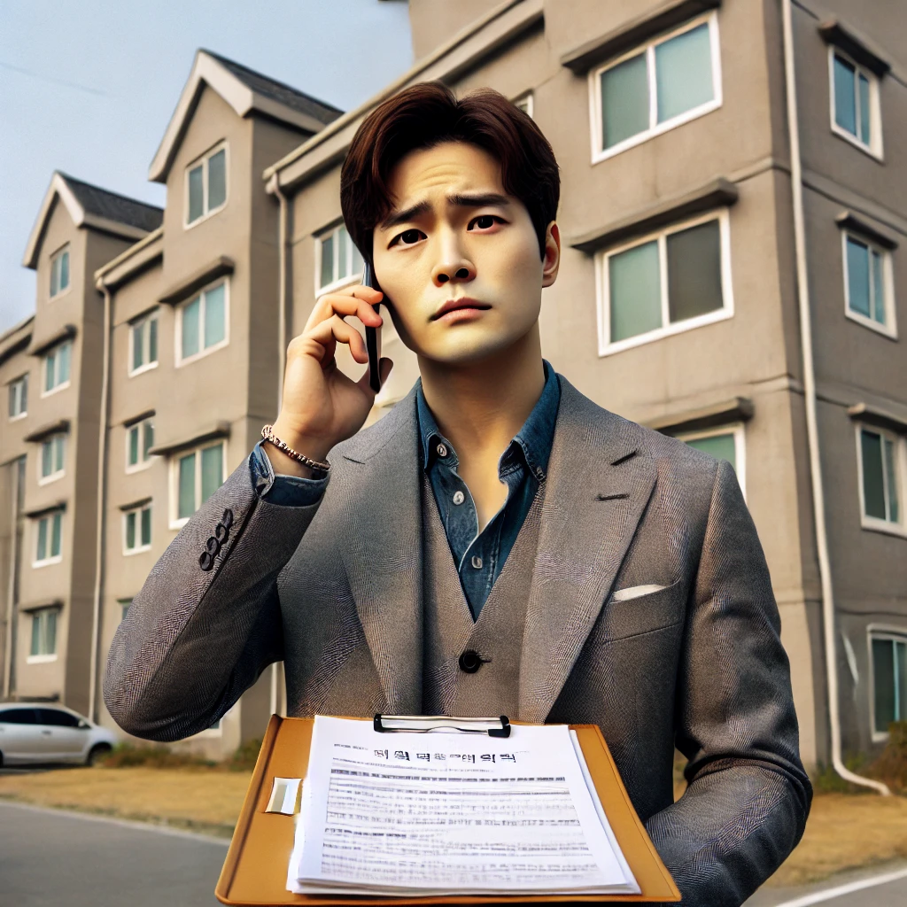 전세계약 사기로 전화 상담 중인 남성 