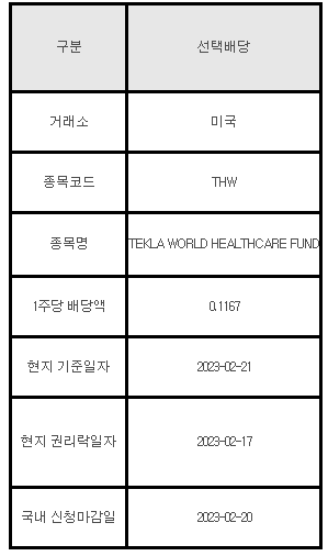 미국주식 선택배당 안내 THW