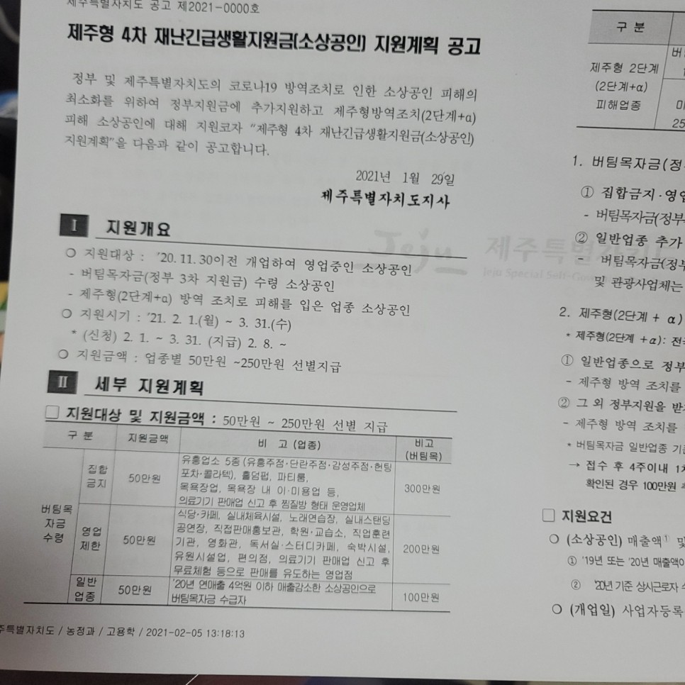 제주 소상공인 재난지원금 제주형 재난긴급생활지원금(소상공인) 5