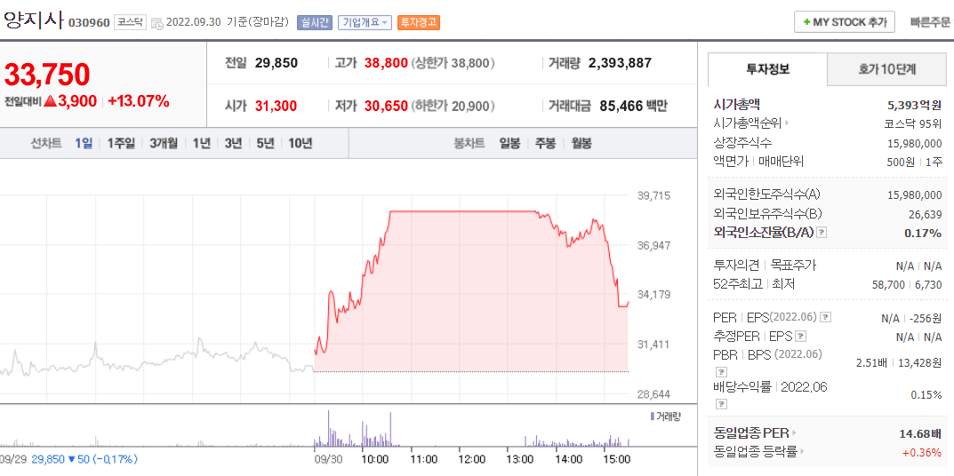  (039060)양지사 주가 전망 양지사 주가 상승 양지사 슈펴개미?