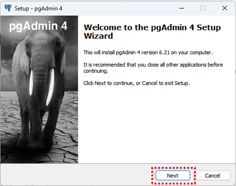 pgAdmin 4 설치진행 확인화면