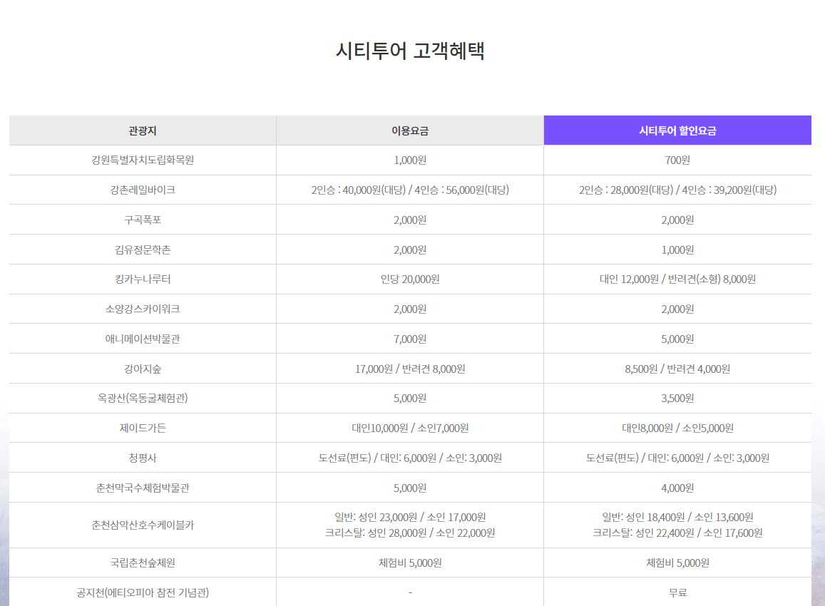 춘천 주 야간 시티투어버스 예약코스 정보