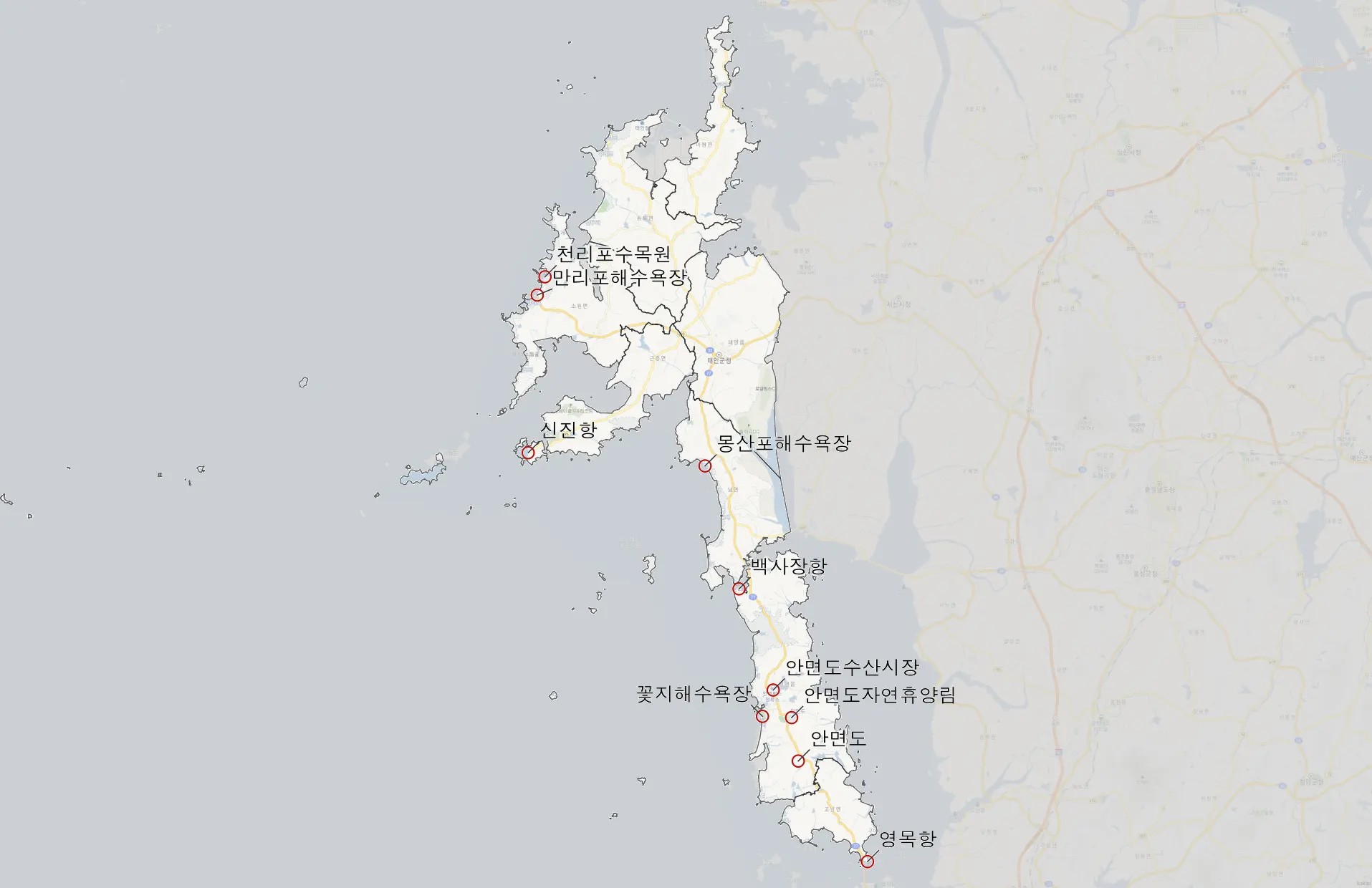 태안 가볼만한 10곳 위치도