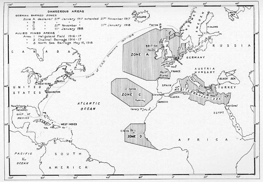 제1차 세계대전 1917년 무제한 잠수함 작전 지도