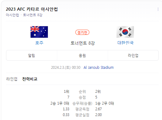 한국 호주 축구 중계 보기