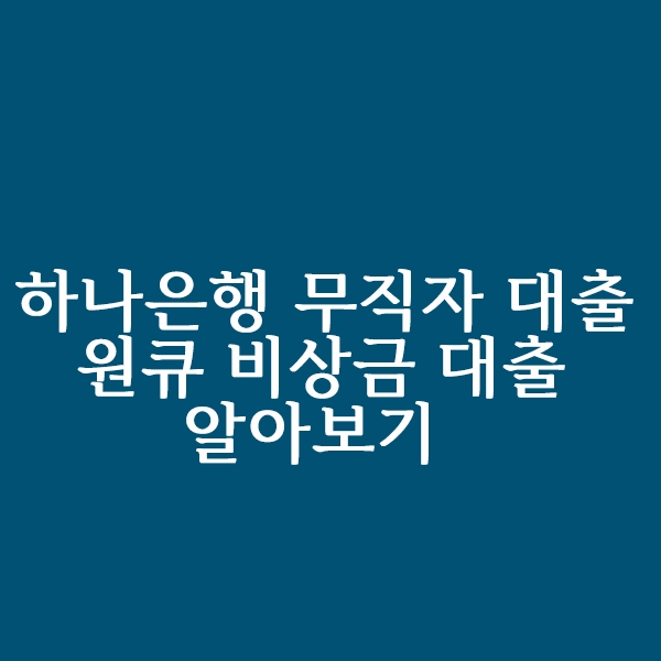  하나은행 무직자 비상금 대출 알아볼까요?