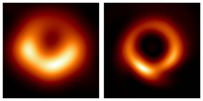 인공지능의 도움을 받아 보정한 블랙홀의 모습