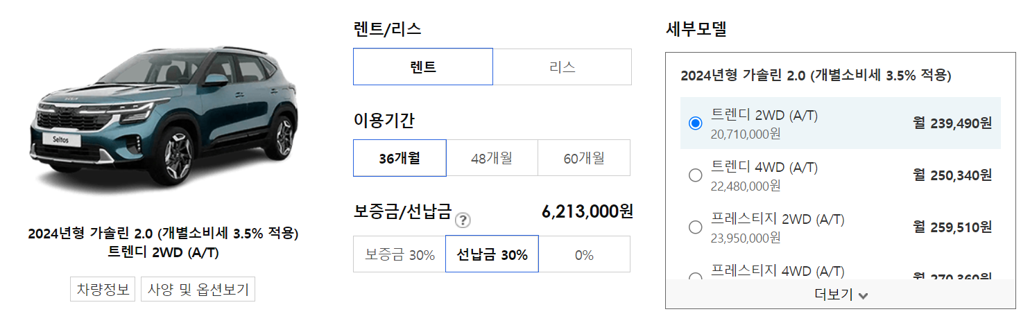 셀토스 장기렌트 가격