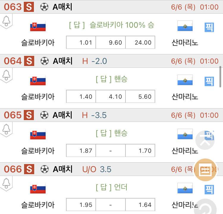 [진짜총판] 6월6일 슬로바키아 VS 산마리노 축구분석