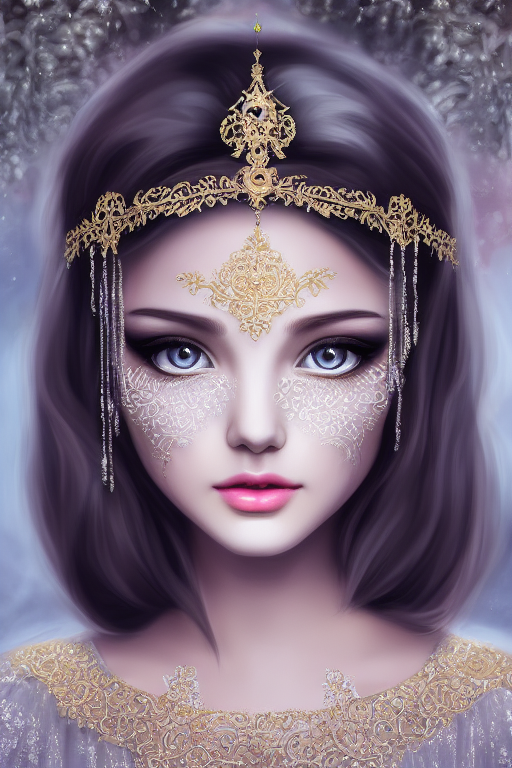 Portrait image of a young princess with Wall Art filter applied