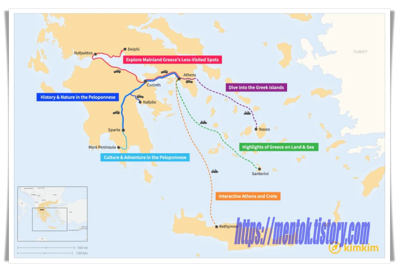 그리스에서의 1주일 지도 - 가족 친화적인 6가지 여행 일정