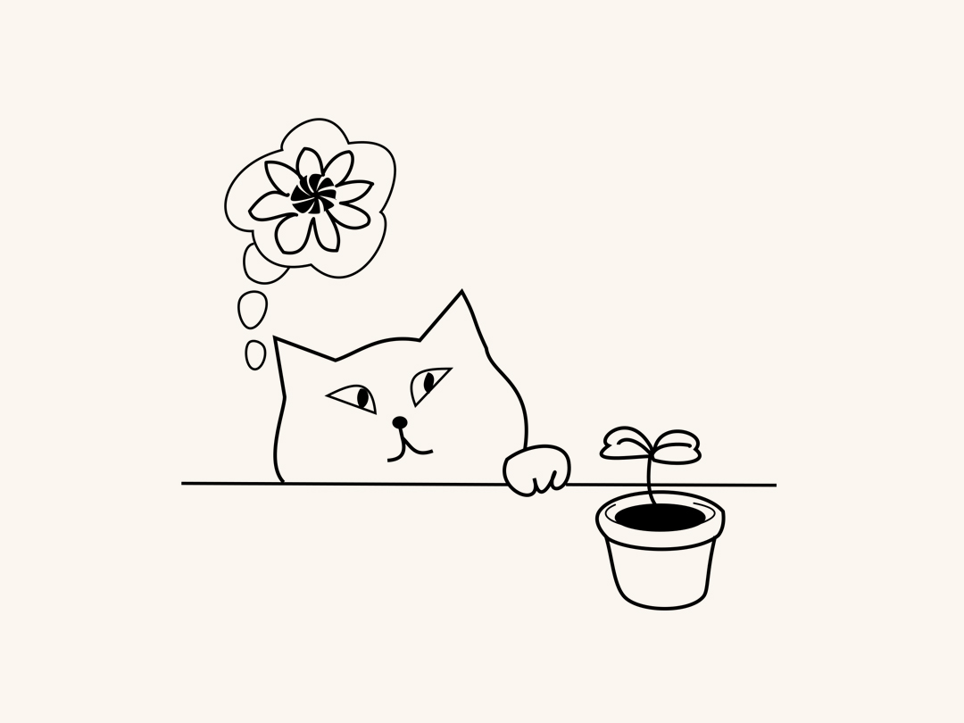 고양이와 꽃 화분 일러스트 무료 이미지 다운로드