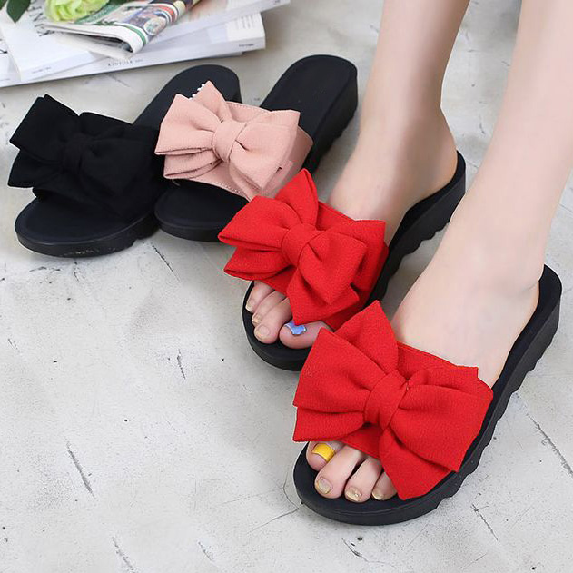  볼륨리본콤비 4cm 슬리퍼