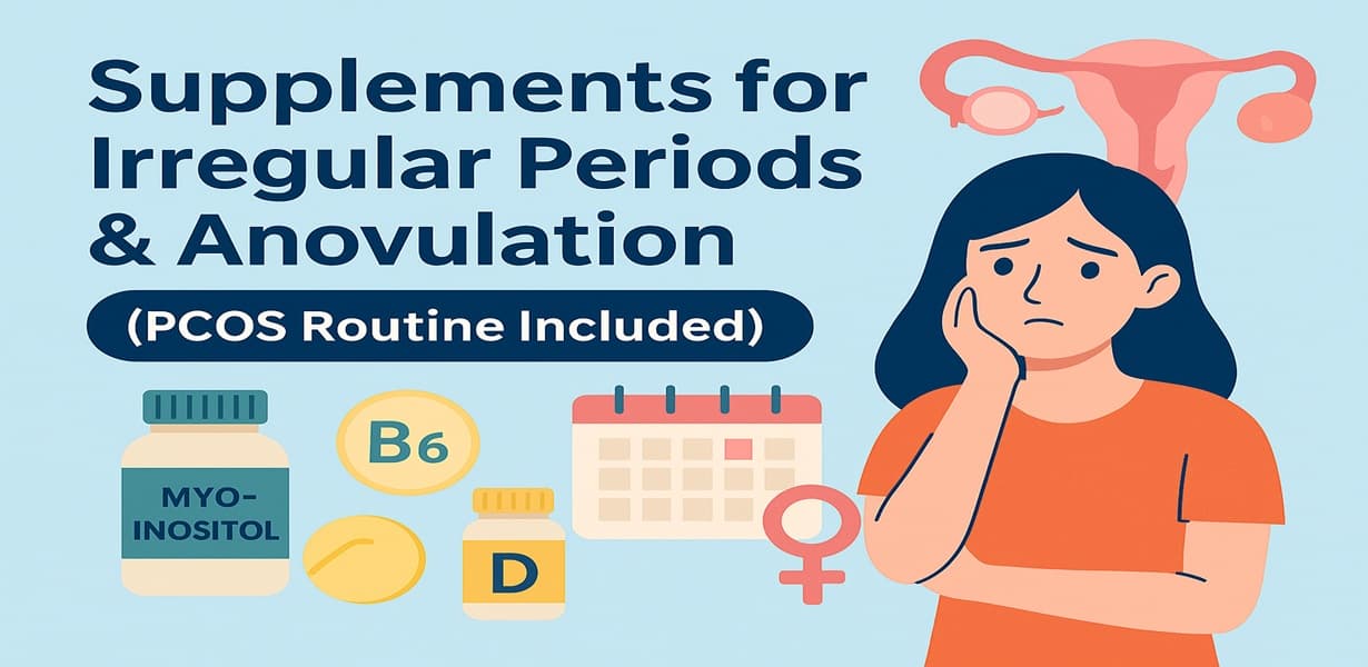 “생리불순과 무배란, PCOS 대응 영양 루틴을 주제로 한 썸네일 이미지”